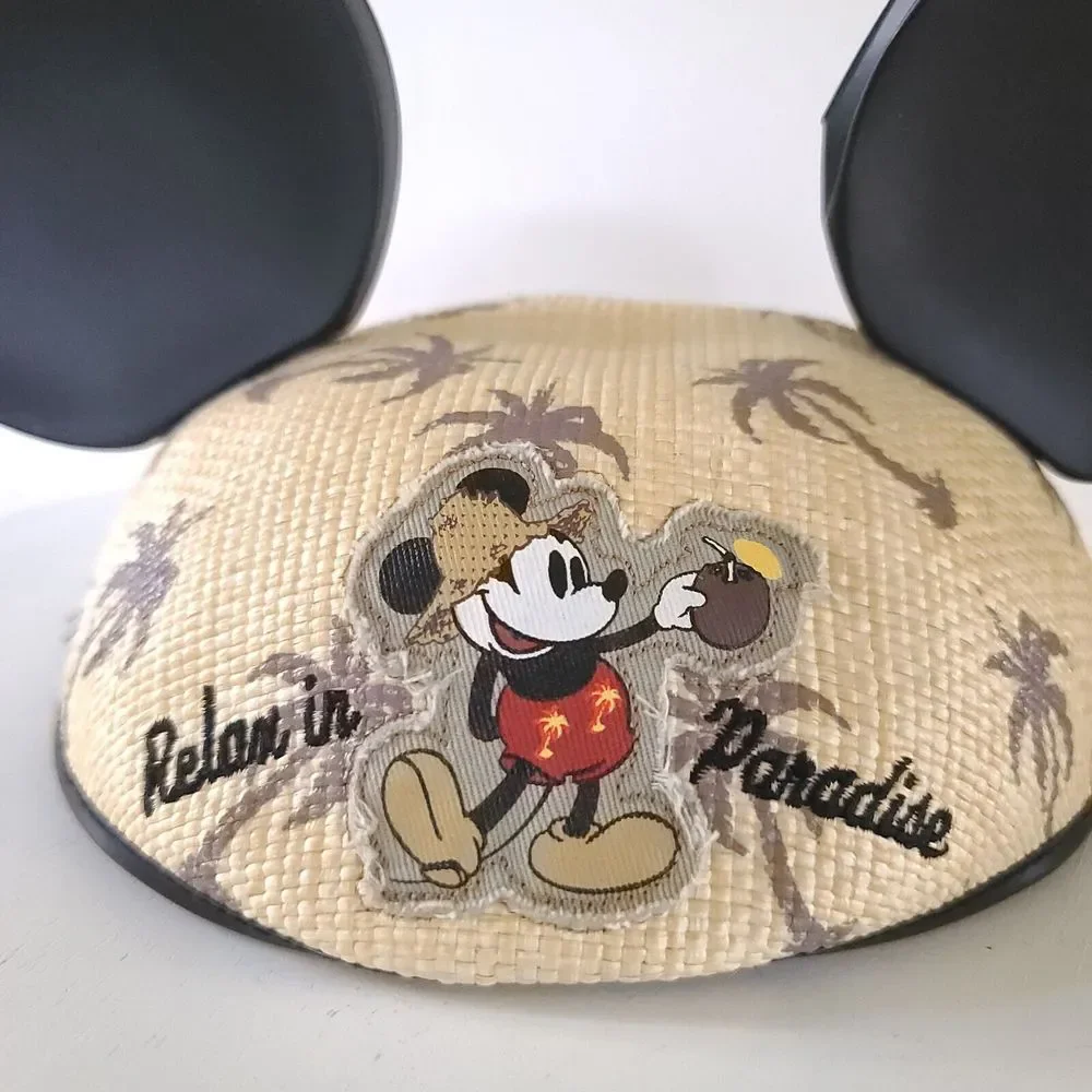 Disney Relax In Paradise Mickey Mouse Ear Hat Straw Coconut Palm Trees One Sz